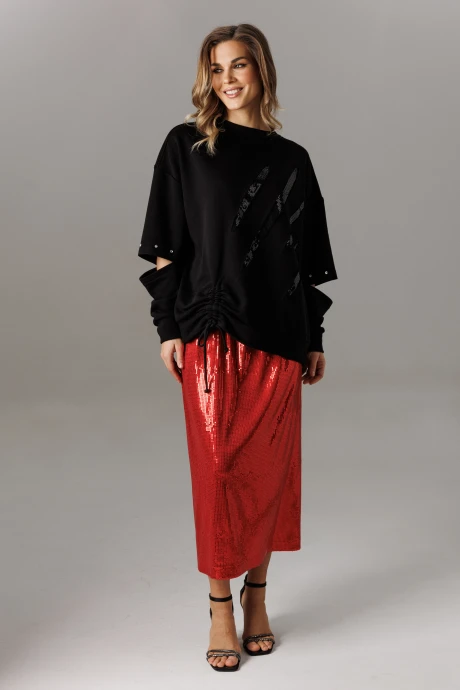 Юбочный костюм Ларс Стиль 1187 черный, красный двойка #1