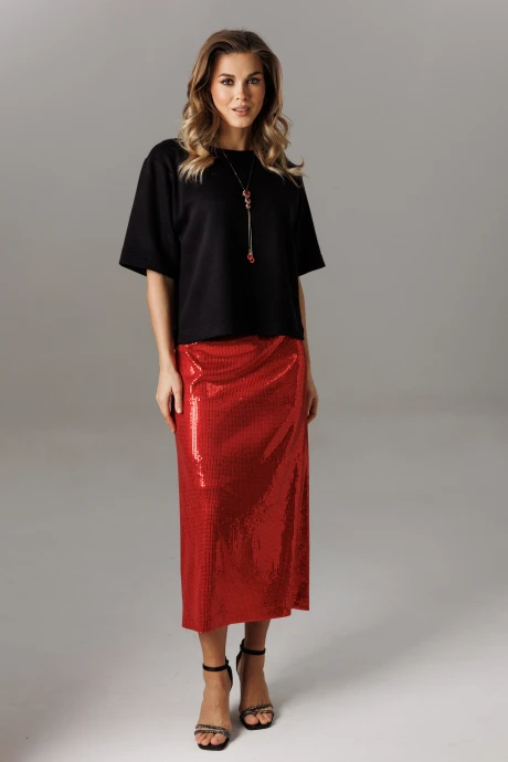 Юбочный костюм Ларс Стиль 1186 черный, красный двойка #1