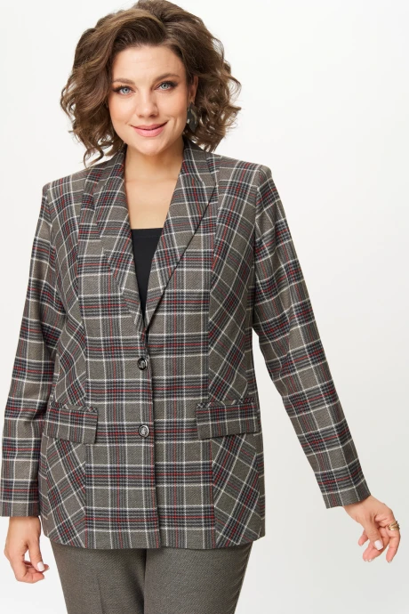 Жакет (пиджак) БелЭльСтиль 412 клетка красно-коричневая #1