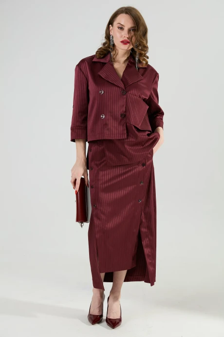 Юбочный костюм NikVa 972-5 бургунди_в_полоску двойка #1