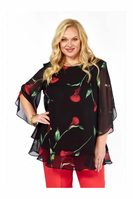 Блузка Элль-стиль 2213/11 а черный принт цветы #1