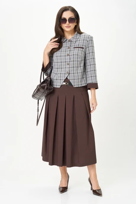 Юбочный костюм Карина Делюкс 1418 серо-коричневый #1
