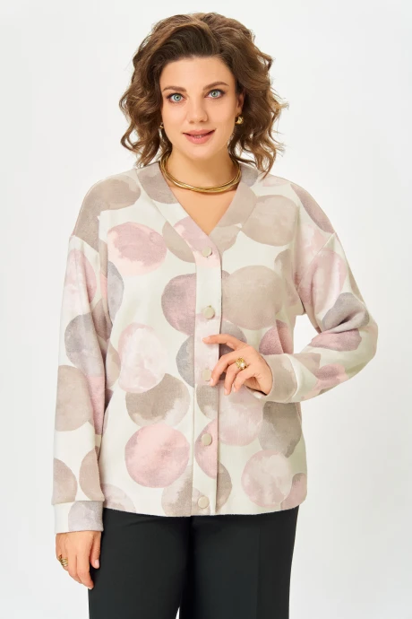 Кардиган Swallow 889.1 Молочный, принт круги в тёмно-бежевых оттенках #1