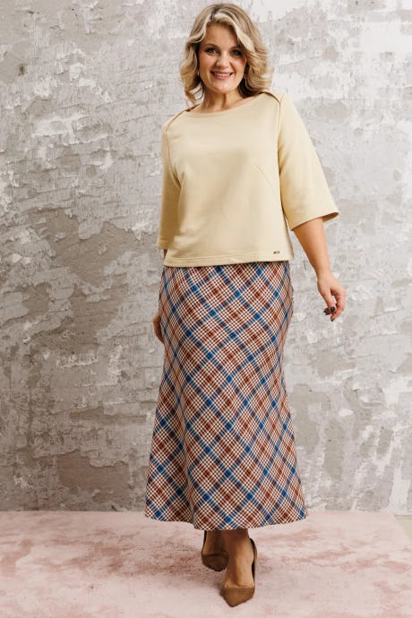 Юбочный костюм Anastasia 1174 сливочный/клетка двойка #1