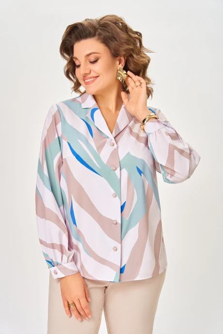 Блузка Swallow 772.4 Пудровый, в мятный, бежевый и ярко-голубой принт #1