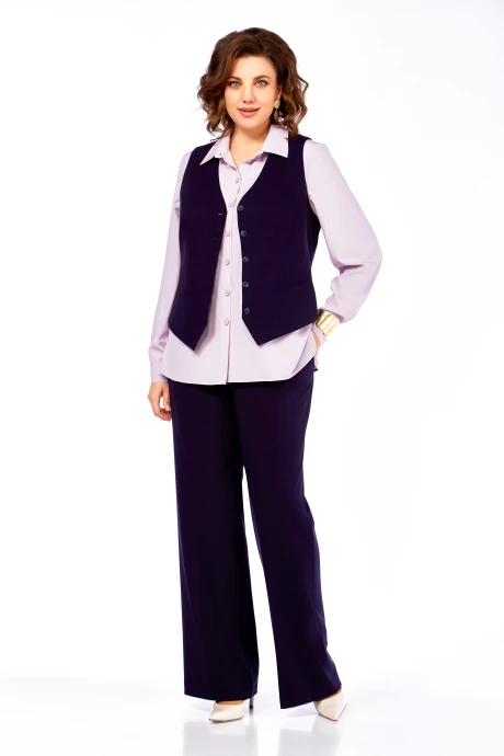 Брючный костюм Ольга Стиль 979 темно-синий-клетка тройка #1