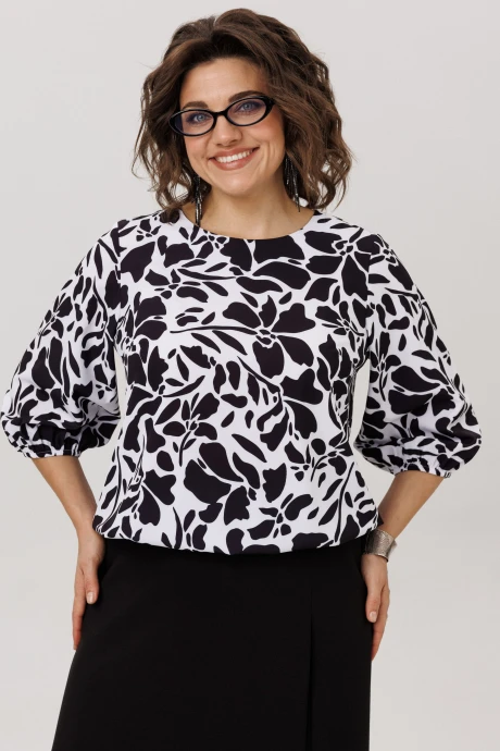 Блузка Anelli 1779 черно-белые цветы #1