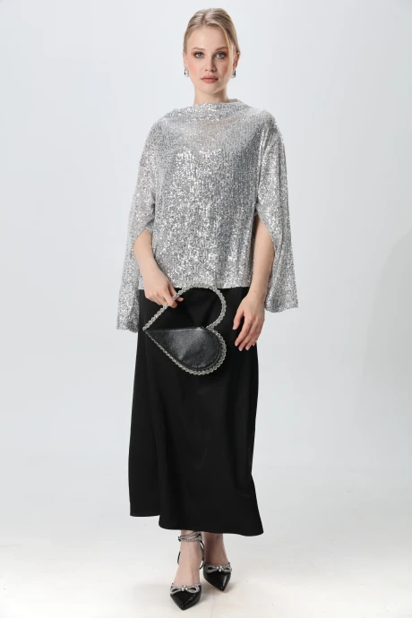 Костюм с платьем NikVa н1013-2 серебро и чёрный двойка #1