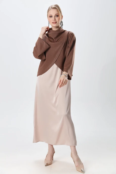 Костюм с платьем NikVa н1015-1 капучино и крем-брюле двойка #1
