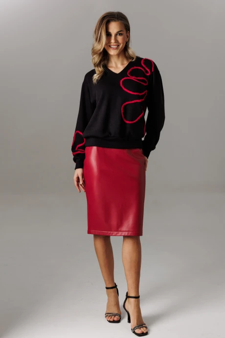 Юбочный костюм Ларс Стиль 1185 черный, красный двойка #1