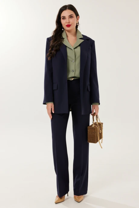 Брючный костюм *Распродажа Твой Имидж 2231 синий - оливковый тройка #1