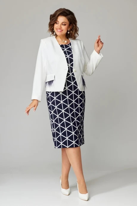 Костюм с платьем *Распродажа AIRA style 24-32 Сине-молочный двойка #1