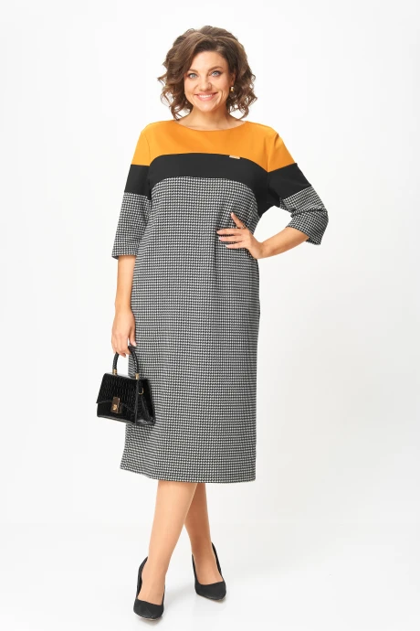 Платье *Распродажа Michel Chic 2188 гусиная лапка, горчица #1