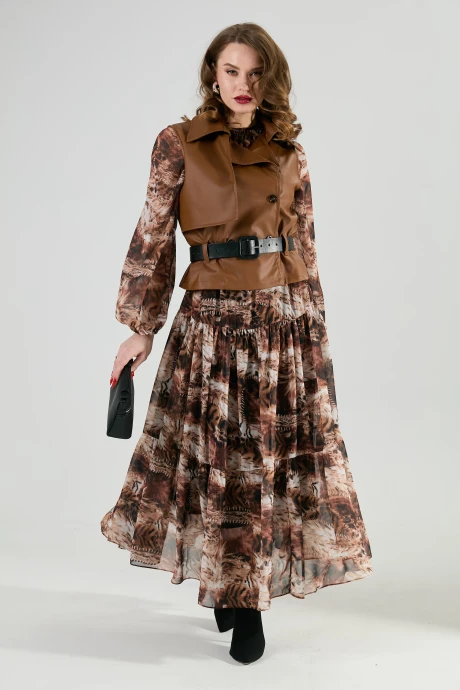 Костюм с платьем NikVa 1022-1 шоколад_и_тигровая_абстракция тройка #1