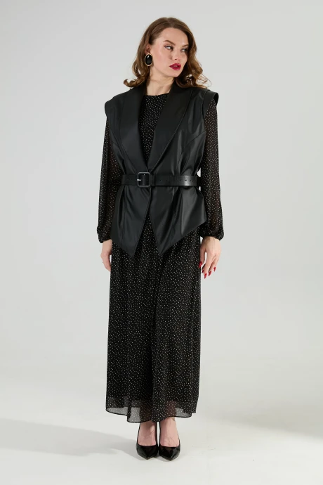 Костюм с платьем NikVa 1021-2 чёрный_в_горошек_и_чёрный двойка #1