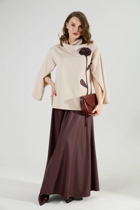 Юбочный костюм NikVa 952-5 капучино_и_бордо двойка #1