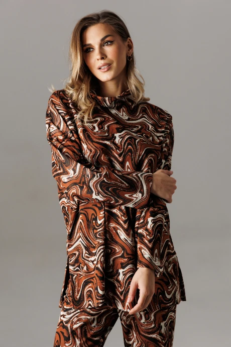 Блузка Ларс Стиль 1195 шоколадно-молочный принт #1