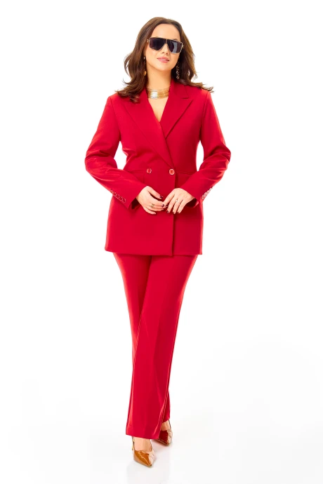 Брючный костюм Ольга Стиль 992 красный тройка #1