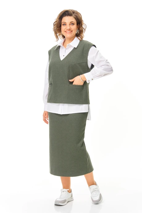 Юбочный костюм Vi Oro 1249 оливка тройка #1