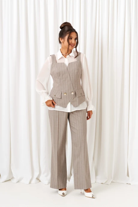 Брючный костюм Beautiful&Free 6417 полоска песочная тройка #1