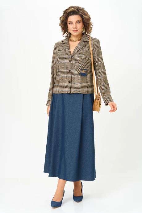 Юбочный костюм AIRA style 24-17А Сине-бежевый двойка #1