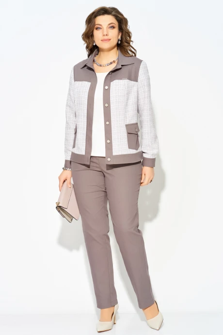 Брючный костюм FITA 3232 бежево-шоколадный двойка #1