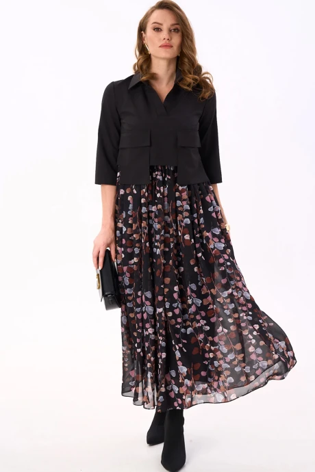 Платье *Распродажа NikVa 514-3 чёрный и листья мультиколор #1