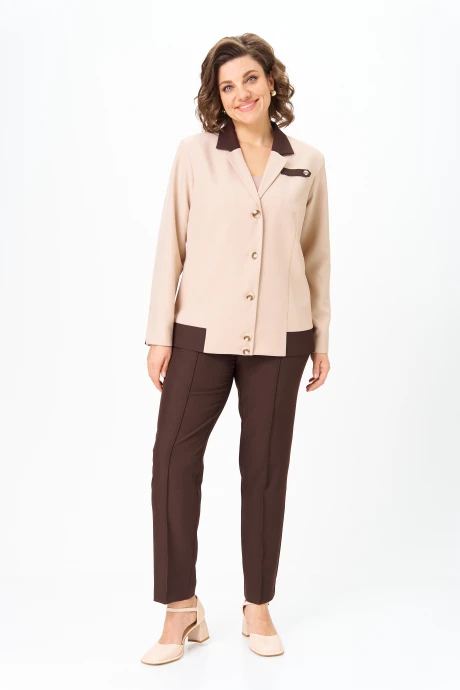 Брючный костюм Vilena Fashion 1144 беж+шоколад двойка #1