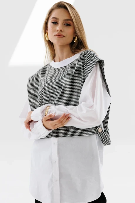 Рубашка *Распродажа NikVa н716-2 молоко+чёрно-белая гусиная лапка двойка #1