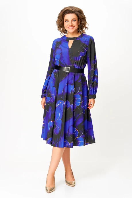 Платье *Распродажа Swallow 679.4 Ультрамарин, принт «чёрно- золотые цветы» #1