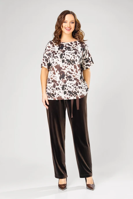 Брючный костюм Ольга Стиль С-1002 коричневый+дизайн двойка #1