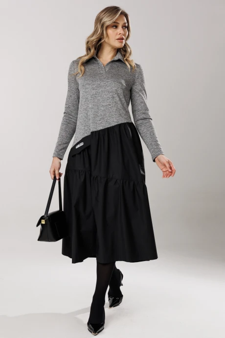 Платье Ларс Стиль 1204 серый меланж, черный #1