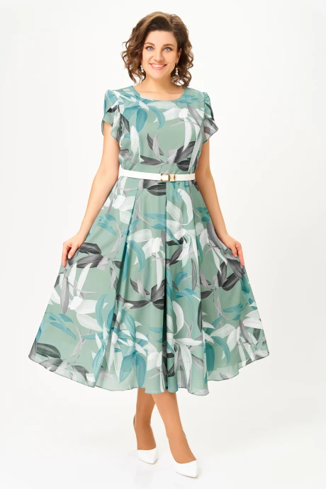 Платье Swallow 843.6 мятный, принт «тропические листья» #1