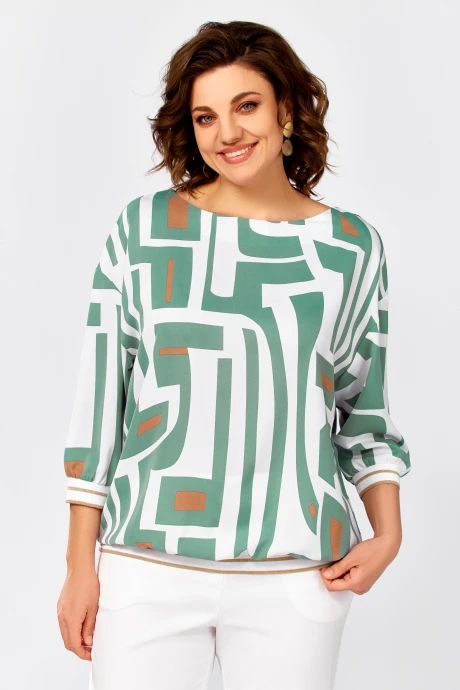 Блузка Swallow 872.6 Принт_молочно-мятный #1