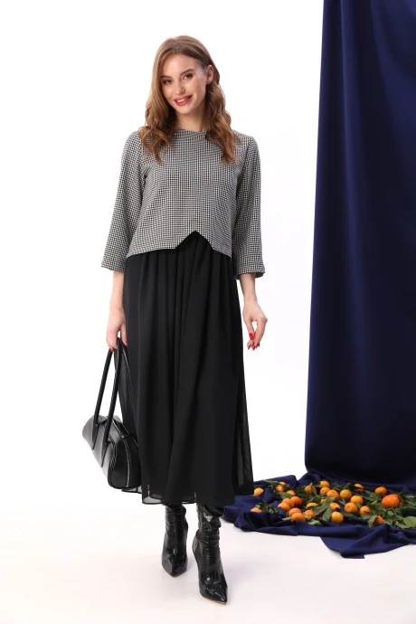 Вечернее платье с шифоном *Распродажа NikVa 740-10 чёрный+чёрно-белая гус лапка #1