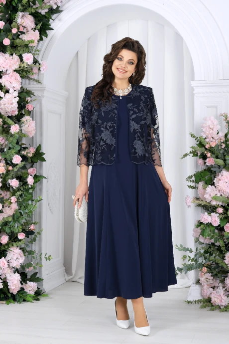 Костюм с платьем Нинель Шик 7489 темно_синий двойка #1