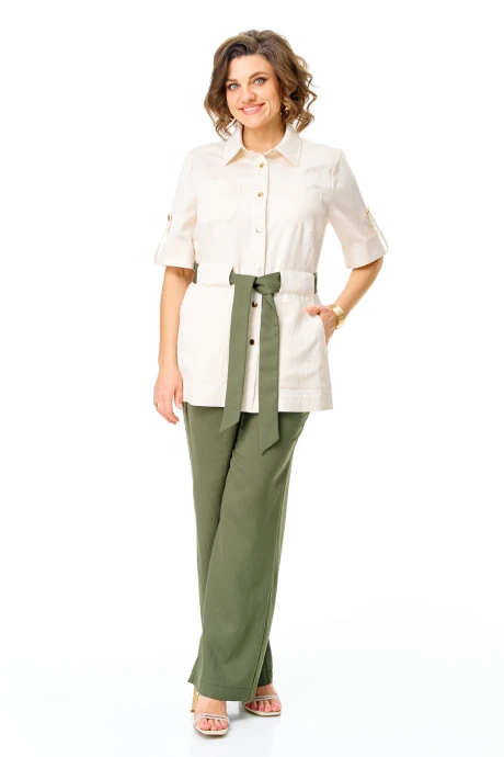 Брючный костюм Vi Oro 1265 молоко+оливка двойка #1