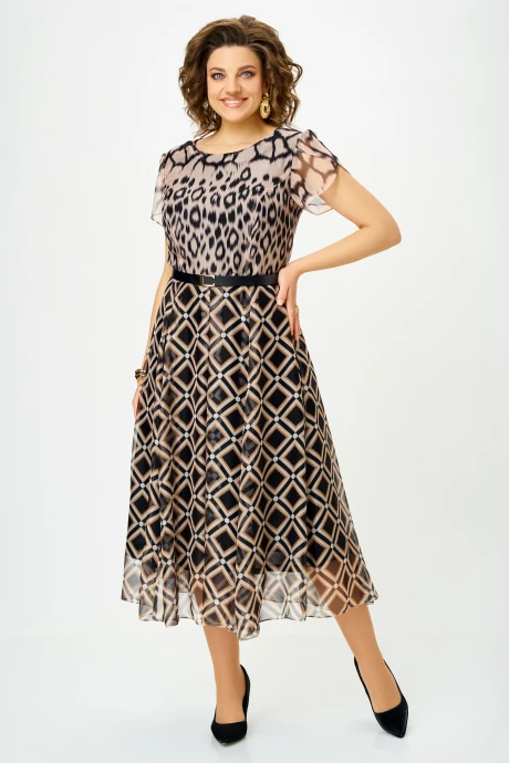 Платье Swallow 899 Коричневый, принт «леопард, ромбы» #1