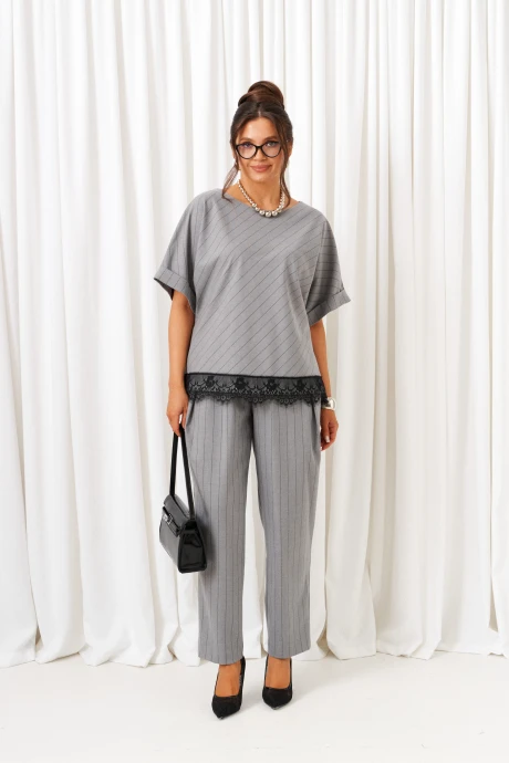 Брючный костюм Beautiful&Free 6442 светло-серый в полочку двойка #1