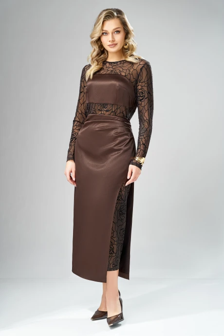 Костюм с платьем Ольга Стиль 1003 Шоколадный двойка #1