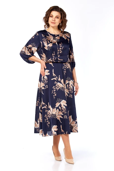 Платье Элль-стиль 2457 темно-синий, кофе_принт #1