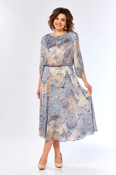 Платье Элль-стиль 2457/1 бежево-голубое #1