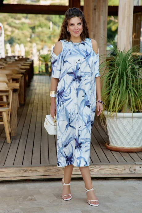 Платье Vittoria Queen 28633 молочный, синий, принт #1