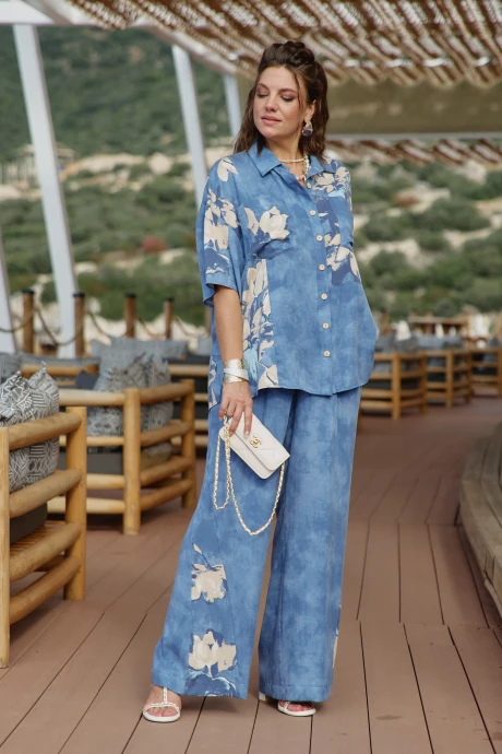 Брючный костюм Vittoria Queen 28843 синий меланж, принт двойка #1