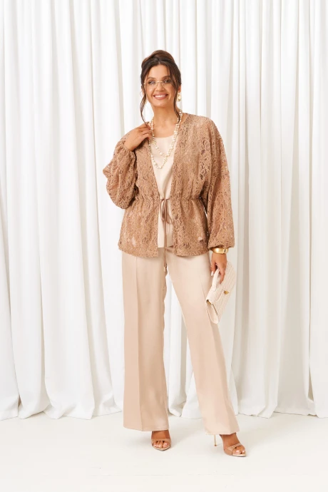 Брючный костюм Beautiful&Free 6424 бежевый тройка #1
