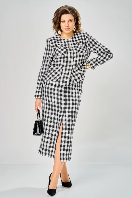 Юбочный костюм ANDINA CITY 9093-26 чёрный/белый_клетка двойка #1