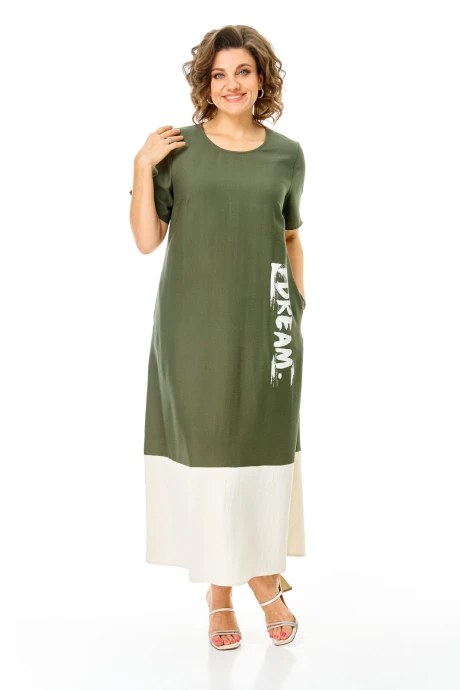 Платье Vi Oro 1252 оливка+молоко #1