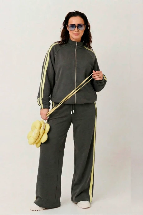 Брючный костюм MisLana 1306 темносерый/лимонный двойка #1