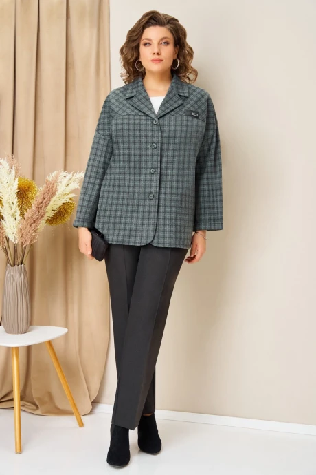 Брючный костюм VOLNA 1436 мятно-графитовый тройка #1