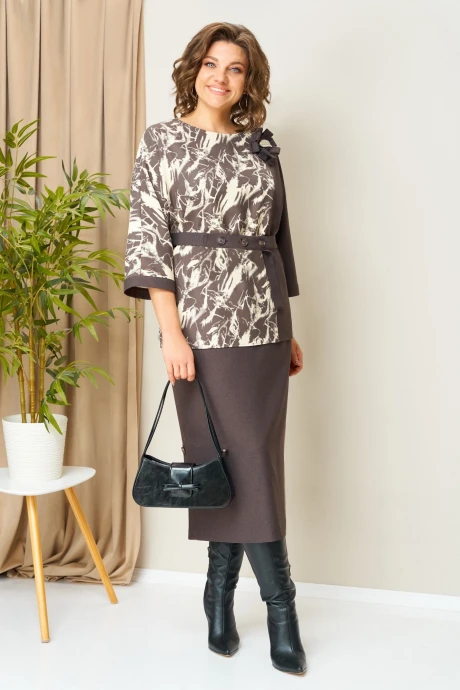 Юбочный костюм VOLNA 1445 шоколадно-бежевый #1